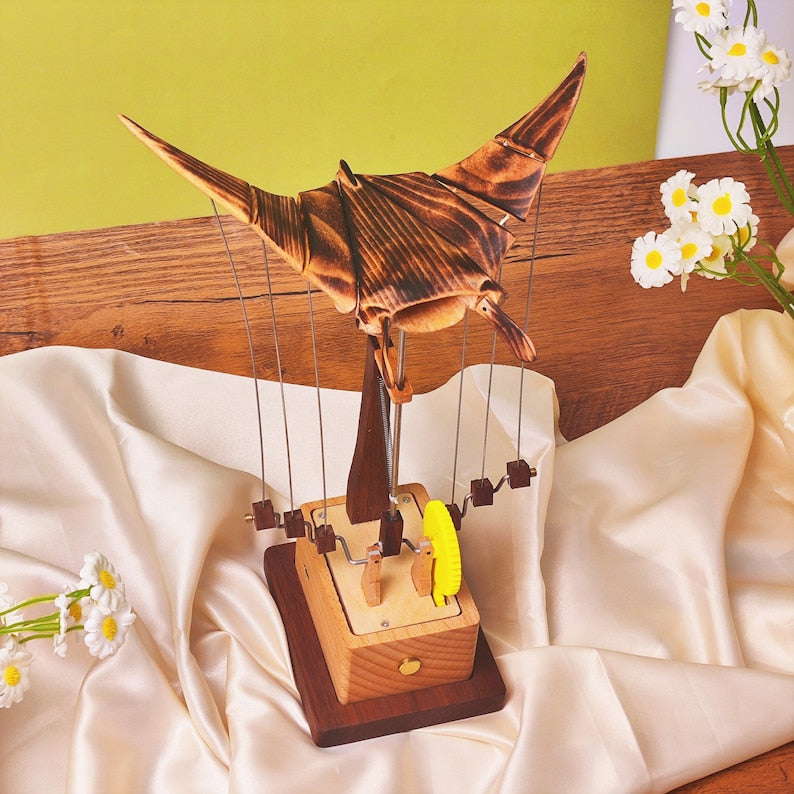 Handcrafted Wooden Manta Ray Automaton