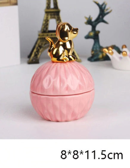 Jewelry Storage Box Organizer for Women Pink Ceramic Dustproof Cover Home Deco Desktop Organization Jewellery Storage Case