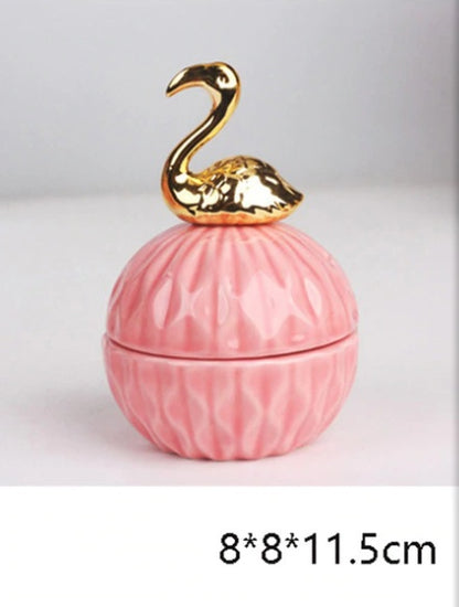 Jewelry Storage Box Organizer for Women Pink Ceramic Dustproof Cover Home Deco Desktop Organization Jewellery Storage Case