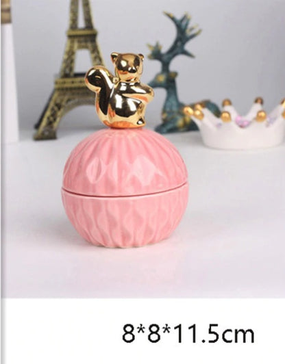 Jewelry Storage Box Organizer for Women Pink Ceramic Dustproof Cover Home Deco Desktop Organization Jewellery Storage Case