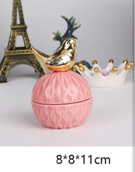 Jewelry Storage Box Organizer for Women Pink Ceramic Dustproof Cover Home Deco Desktop Organization Jewellery Storage Case