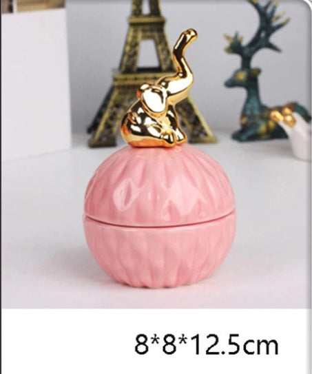Jewelry Storage Box Organizer for Women Pink Ceramic Dustproof Cover Home Deco Desktop Organization Jewellery Storage Case