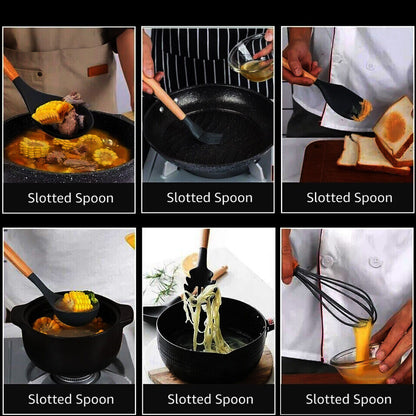 New 12Pcs Kitchen Utensils Set Silicone Cooking Nonstick Spatula Turner Spoon Tools UK