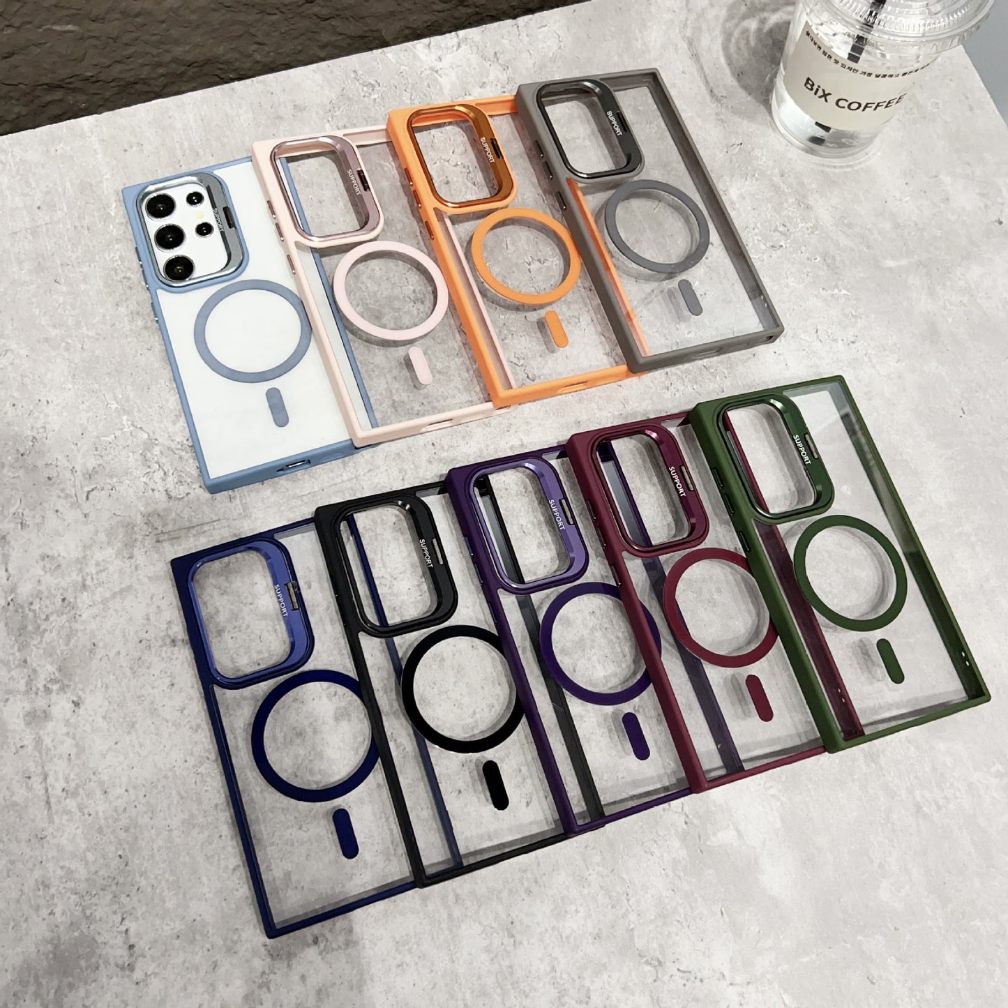 Crystal Clear Magnetic Protective Case with Metal Lens Stand for Samsung Galaxy S25, S24, S23 & S22