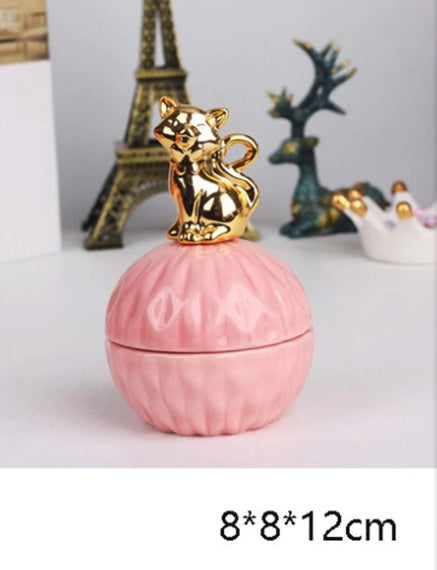 Jewelry Storage Box Organizer for Women Pink Ceramic Dustproof Cover Home Deco Desktop Organization Jewellery Storage Case