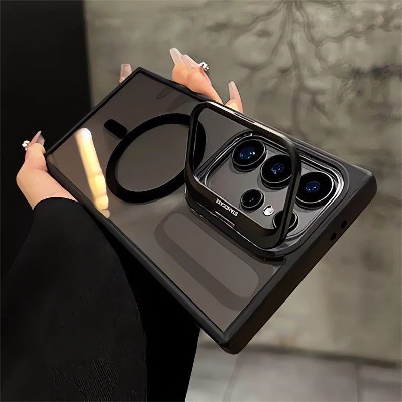 Crystal Clear Magnetic Protective Case with Metal Lens Stand for Samsung Galaxy S25, S24, S23 & S22