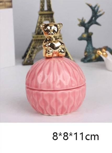 Jewelry Storage Box Organizer for Women Pink Ceramic Dustproof Cover Home Deco Desktop Organization Jewellery Storage Case