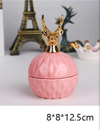 Jewelry Storage Box Organizer for Women Pink Ceramic Dustproof Cover Home Deco Desktop Organization Jewellery Storage Case