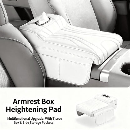 Car Center Console Armrest Cover With Tissue Box And Dual Cup Holders, Leather Armrest Cushion Pad With Side Storage Pockets, Memory Foam Car Interior Accessories, Universal Fit