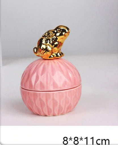 Jewelry Storage Box Organizer for Women Pink Ceramic Dustproof Cover Home Deco Desktop Organization Jewellery Storage Case