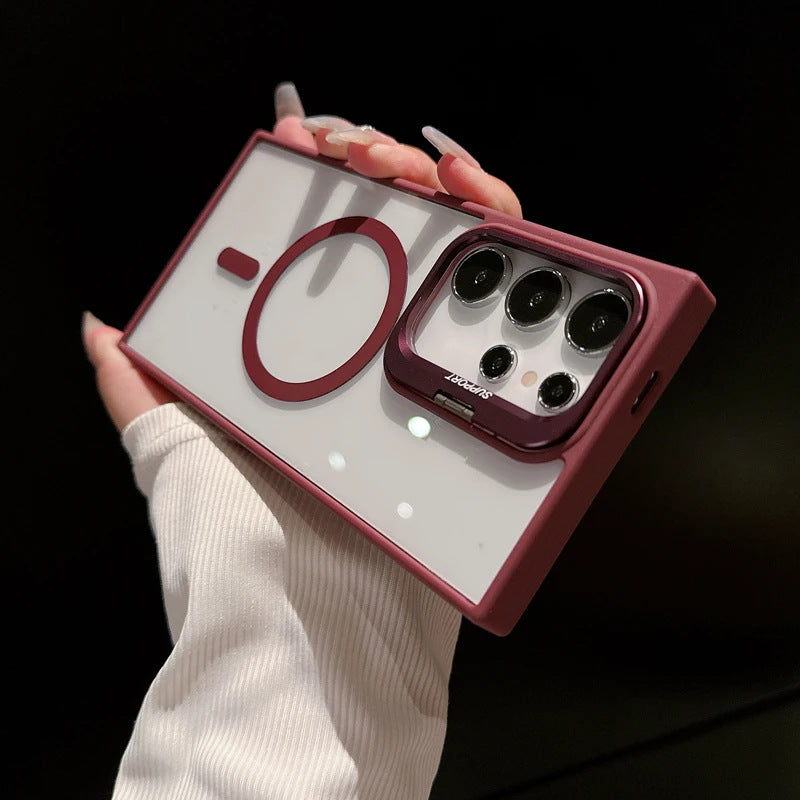 Crystal Clear Magnetic Case with Metal Lens Stand For Samsung Galaxy S24, S23, S22 Series
