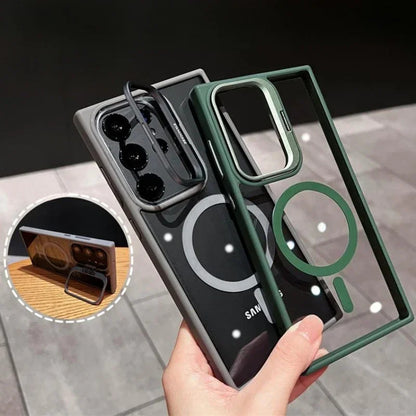 Crystal Clear Magnetic Case with Metal Lens Stand For Samsung Galaxy S24, S23, S22 Series