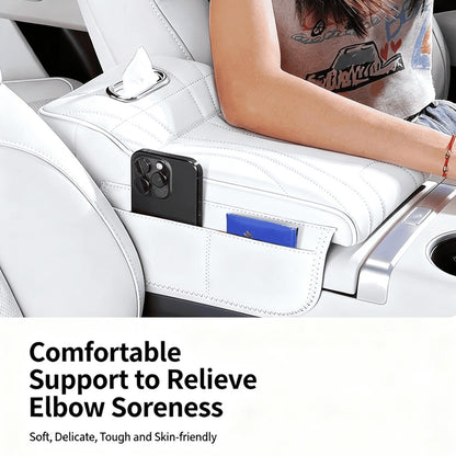 Car Center Console Armrest Cover With Tissue Box And Dual Cup Holders, Leather Armrest Cushion Pad With Side Storage Pockets, Memory Foam Car Interior Accessories, Universal Fit