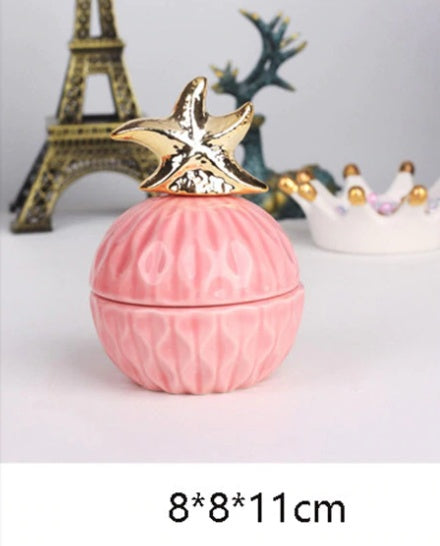 Jewelry Storage Box Organizer for Women Pink Ceramic Dustproof Cover Home Deco Desktop Organization Jewellery Storage Case