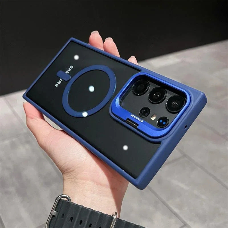 Crystal Clear Magnetic Case with Metal Lens Stand For Samsung Galaxy S24, S23, S22 Series