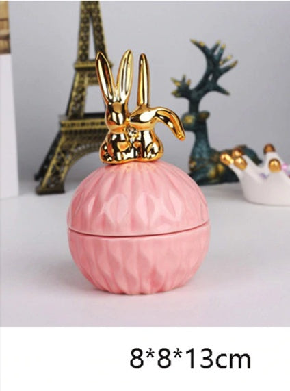 Jewelry Storage Box Organizer for Women Pink Ceramic Dustproof Cover Home Deco Desktop Organization Jewellery Storage Case