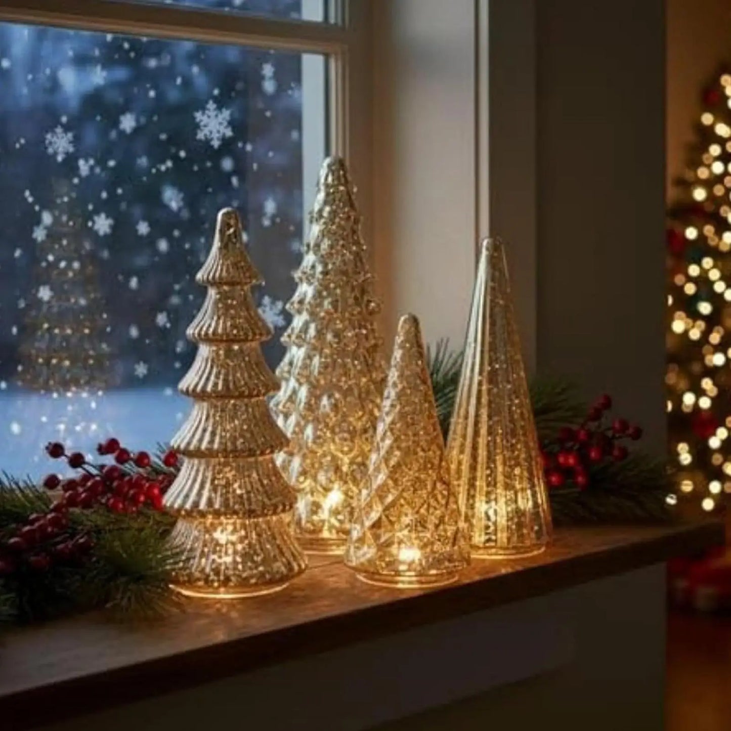 5-Piece LED Lighted Glass Christmas Tree Set