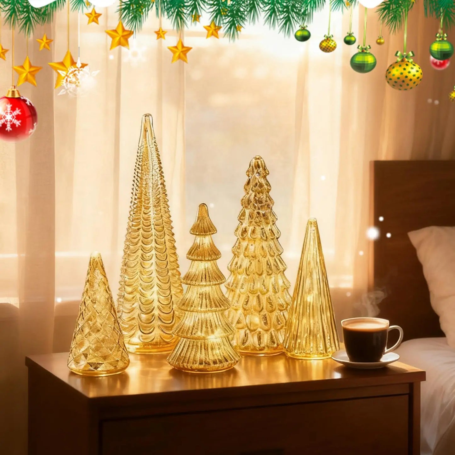 5-Piece LED Lighted Glass Christmas Tree Set