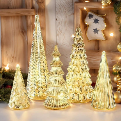 5-Piece LED Lighted Glass Christmas Tree Set