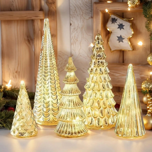 5-Piece LED Lighted Glass Christmas Tree Set