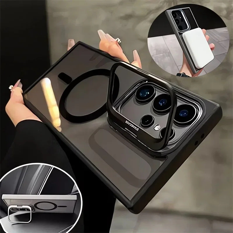 Crystal Clear Magnetic Case with Metal Lens Stand For Samsung Galaxy S24, S23, S22 Series