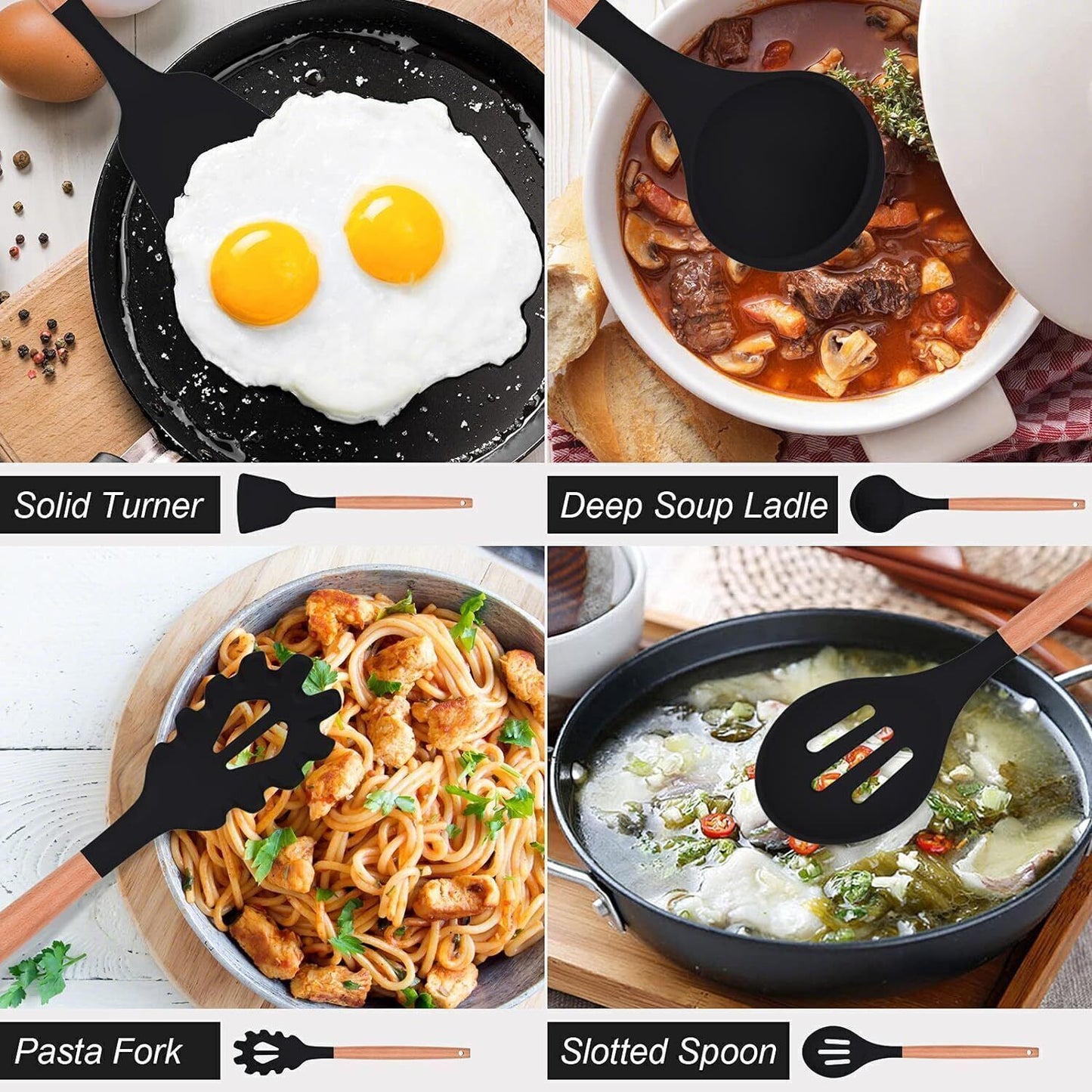 New 12Pcs Kitchen Utensils Set Silicone Cooking Nonstick Spatula Turner Spoon Tools UK