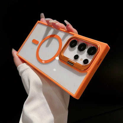 Crystal Clear Magnetic Protective Case with Metal Lens Stand for Samsung Galaxy S25, S24, S23 & S22