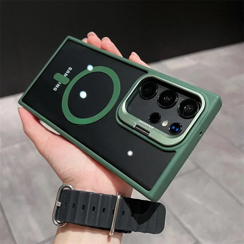 Crystal Clear Magnetic Case with Metal Lens Stand For Samsung Galaxy S24, S23, S22 Series