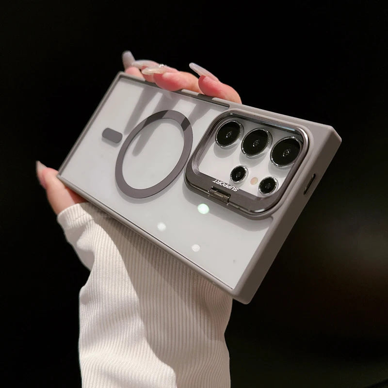 Crystal Clear Magnetic Case with Metal Lens Stand For Samsung Galaxy S24, S23, S22 Series