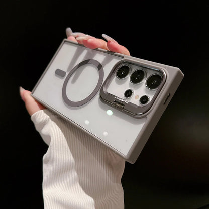 Crystal Clear Magnetic Case with Metal Lens Stand For Samsung Galaxy S24, S23, S22 Series