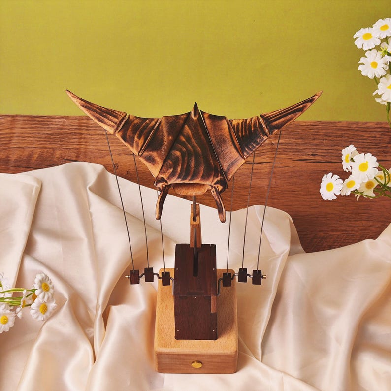 Handcrafted Wooden Manta Ray Automaton